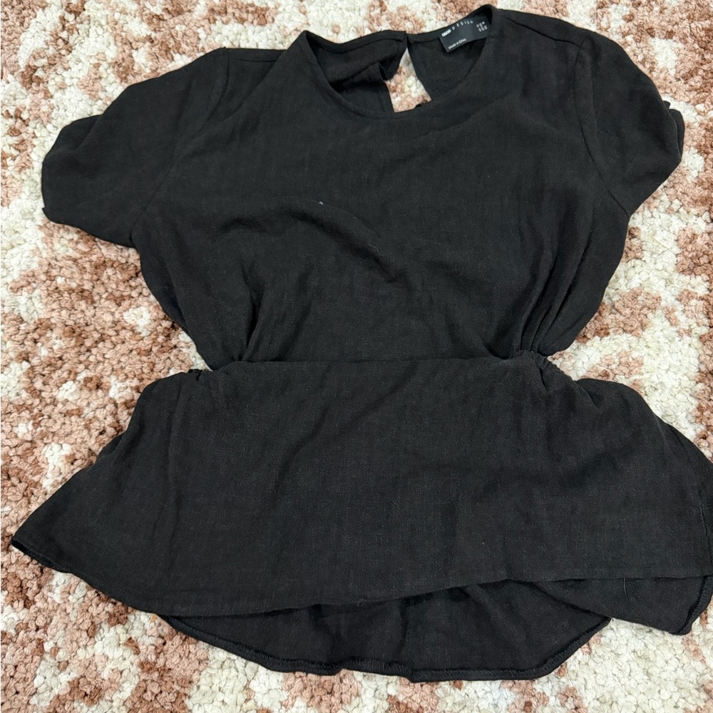 ASOS Black Short-Sleeve cut out Peplum Top